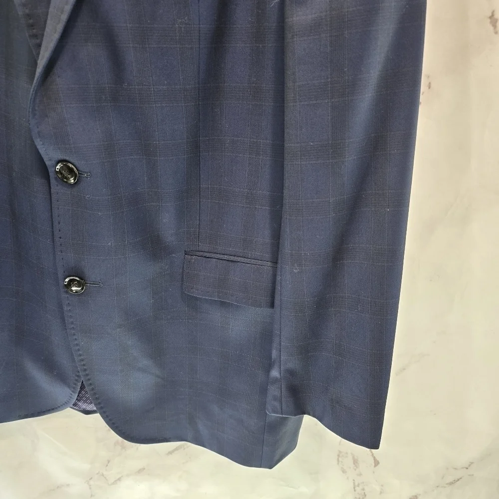 Ted Baker Blazer Mens 42 R Navy Plaid Wool Sport Coat Suit Jacket Jay Windowpane